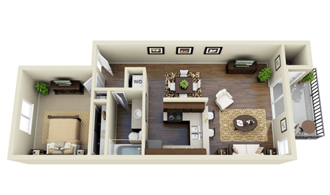 Floor plan for 1 bed, 1 bath, 710 sqft